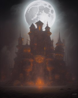 dark castle in moonlit land=