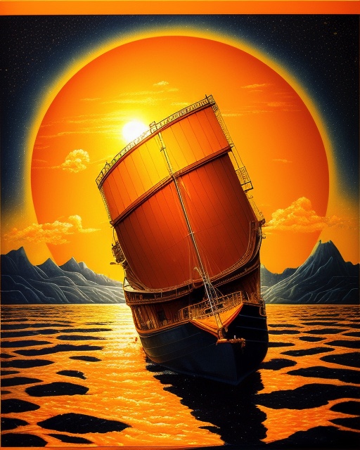barge on an orange sea