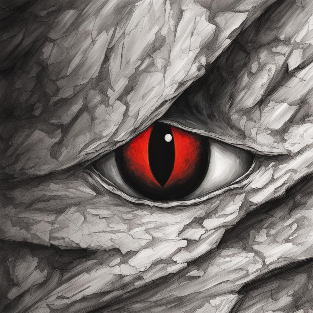 a red eye stares from the cave wall