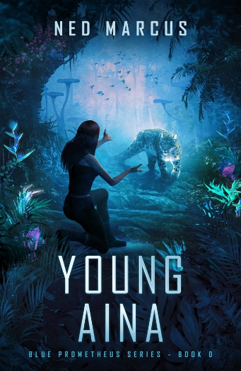 a panther approaches a young woman in an alien forest=