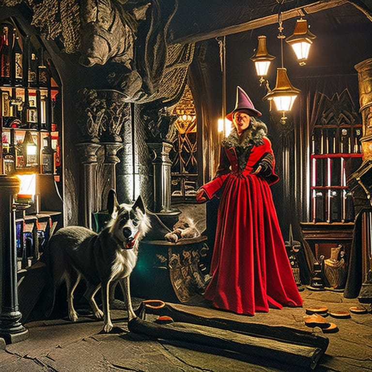 woman in red in old english inn