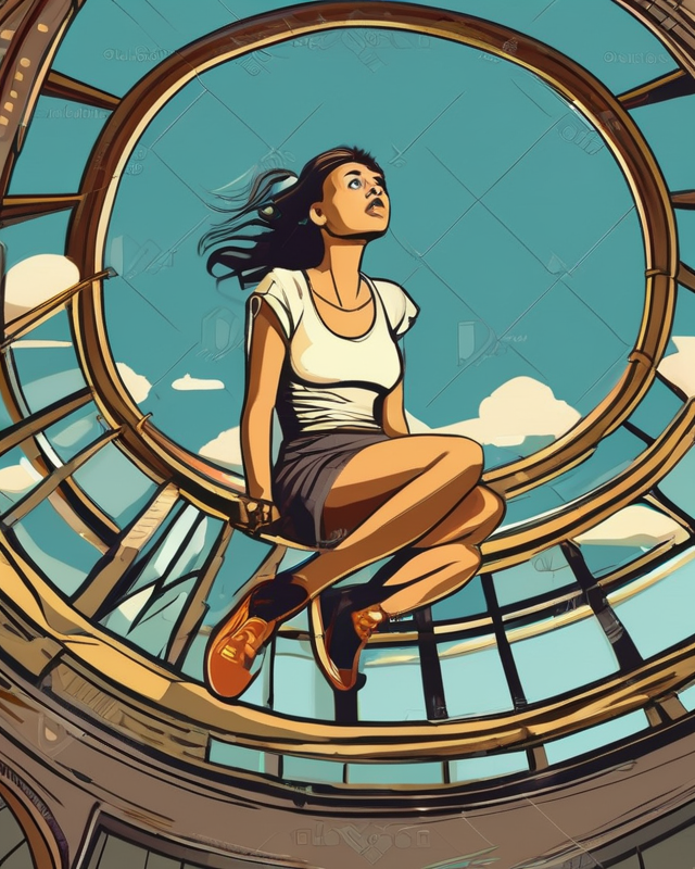 young woman stuck on top of glass dome=