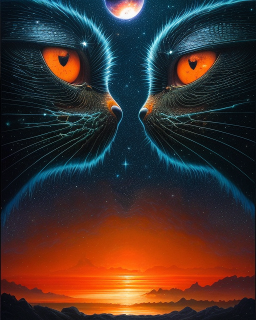ambiguous picture: two orange eyes and two cats staring at each other=