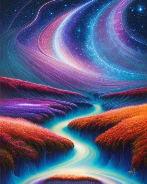 magical blue river flowing through multi-coloured land=