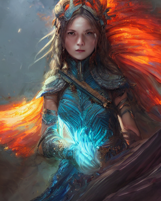 young woman with magic in the fiery planet's core=