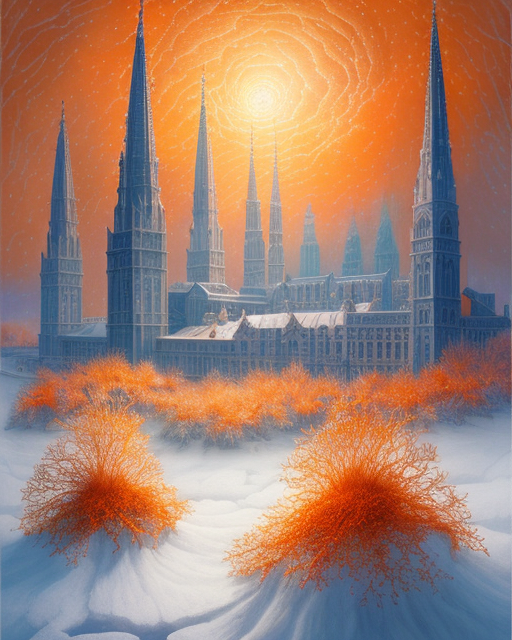 pale orange snow falling over London