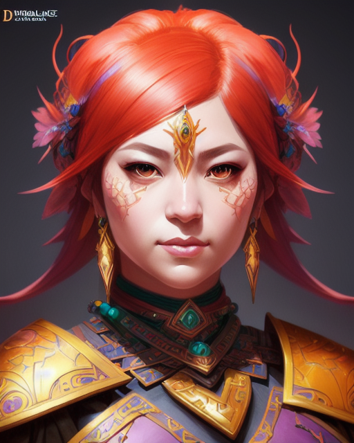 young woman with red hair in armour