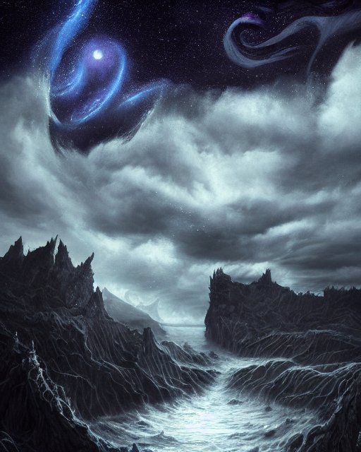 Wild sea with the universe in the sky above. Fantasy by Ned Marcus