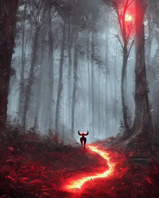 A dark creature stepped from the woods leaving a fiery trail behind it.